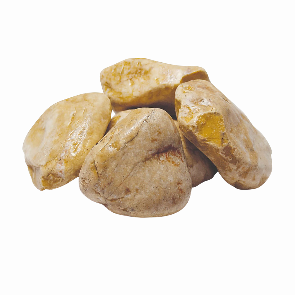 Ciottoli Giallo Siena in pietra naturale per decorare giardini, aiuole, vasi, bordure e ambienti esterni con tonalità calde beige e dorate.